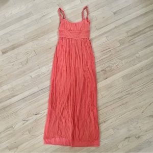 Vintage Coral Peach Goddess Silk Slip Maxi Dress